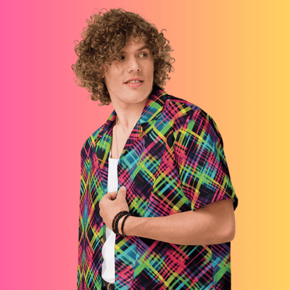 Vibrant Plaid Button-Up Shirt for Festivals and Raves