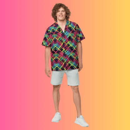Vibrant Plaid Button-Up Shirt for Festivals and Raves