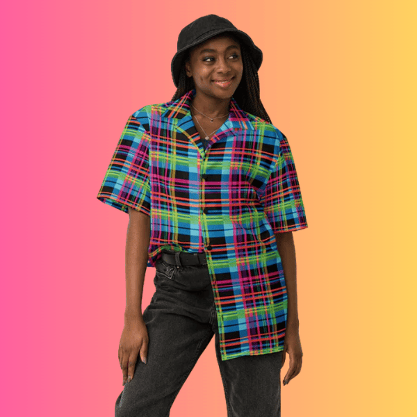 Vibrant Plaid Button-Up Shirt for Festival Vibes