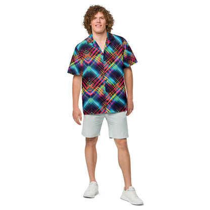 Vibrant Plaid Button Shirt for Raves & Festivals