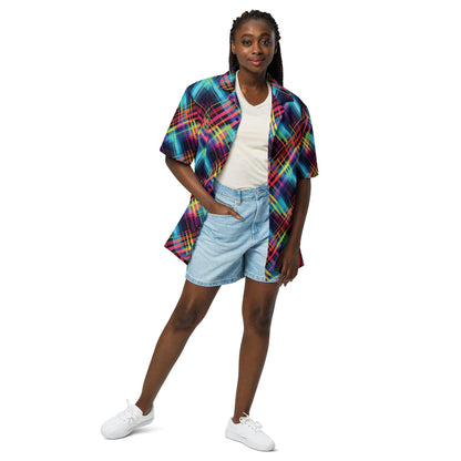 Vibrant Plaid Button Shirt for Raves & Festivals