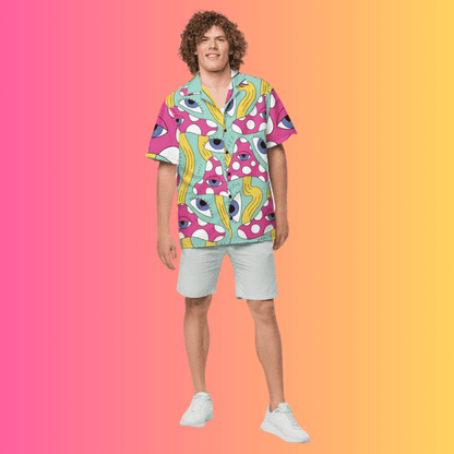 Psychedelic Trippy Retro Button-Up Shirt for Raves and Music Festivals