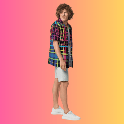 Festival-Ready Playful Plaid Button-Up Shirt for Ravers