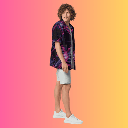 Dynamic Plaid Button-Up Shirt for Rave Lovers