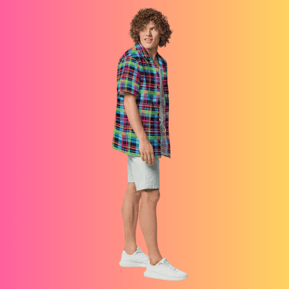 Vibrant Plaid Button-Up Shirt for Festival Vibes