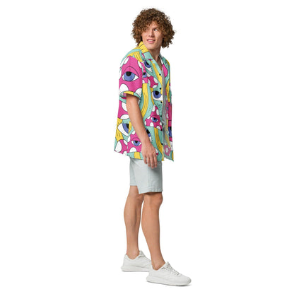 Trippy Retro Button Shirt for Raves and Festivals