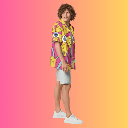 Psychedelic Retro Button-Up Shirt for Rave Festivals
