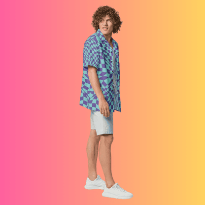 Vibrant Checkered Button-Up Shirt for Raves and Festivals