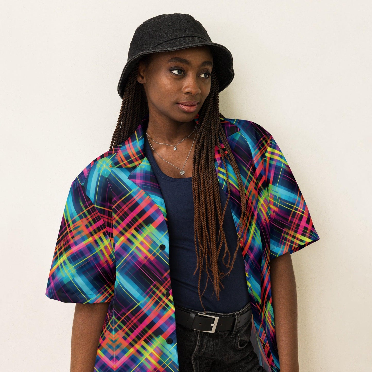 Vibrant Plaid Button Shirt for Raves & Festivals