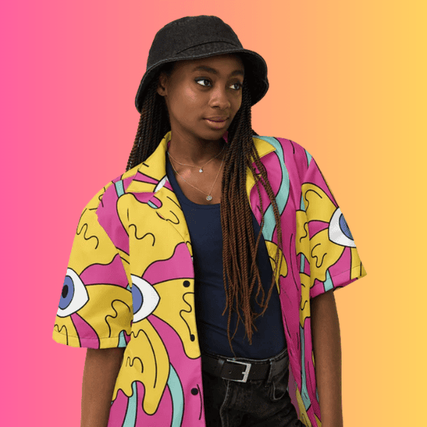 Psychedelic Retro Button-Up Shirt for Rave Festivals