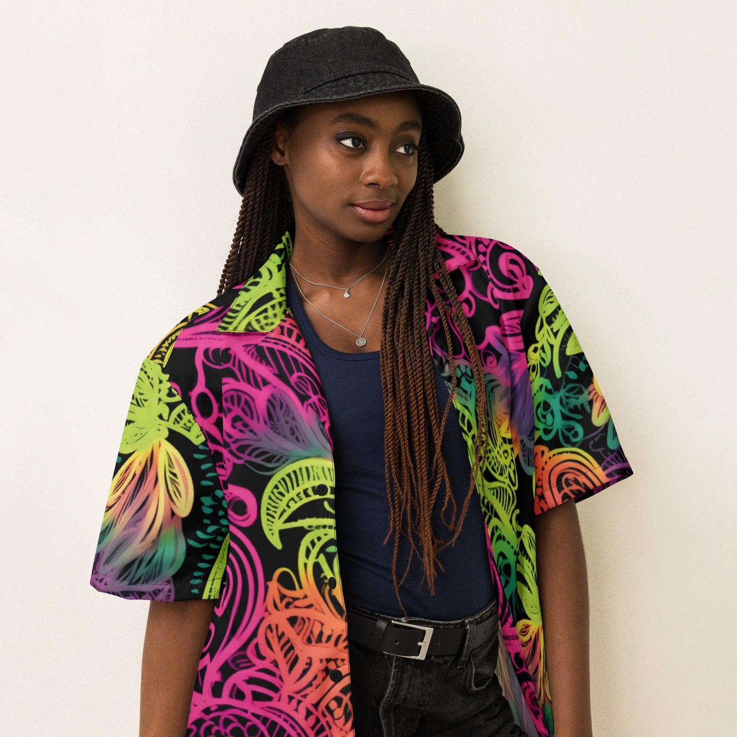 Neon Lace Button Shirt for Raves & Festivals