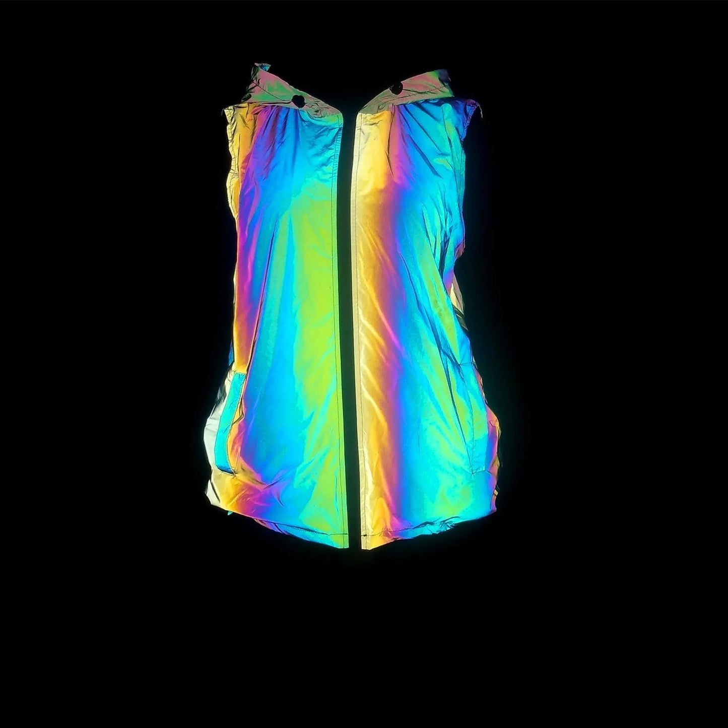 Reflective Sleeveless Hoodie Coat for EDM Festivals and Raves