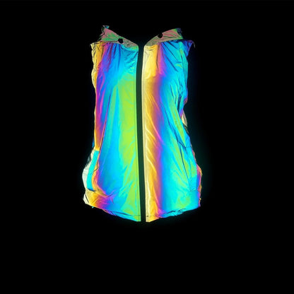 Reflective Sleeveless Hoodie Coat for EDM Festivals and Raves