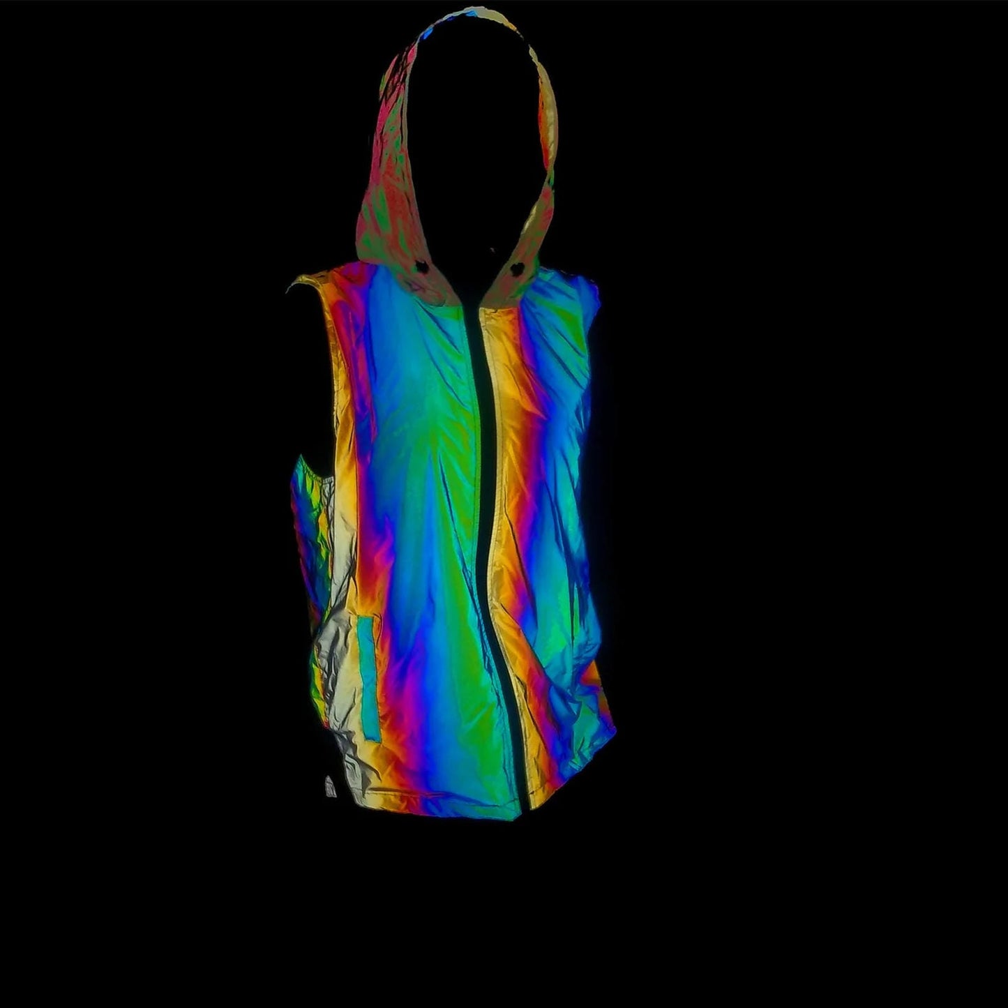 Reflective Sleeveless Hoodie Coat for EDM Festivals and Raves
