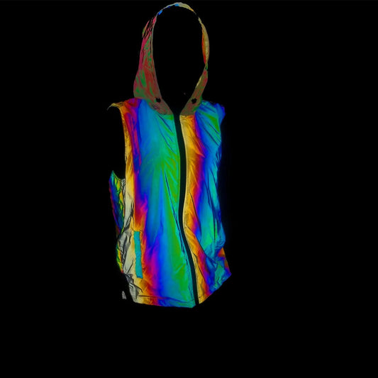 Reflective Sleeveless Hoodie Coat for EDM Festivals and Raves