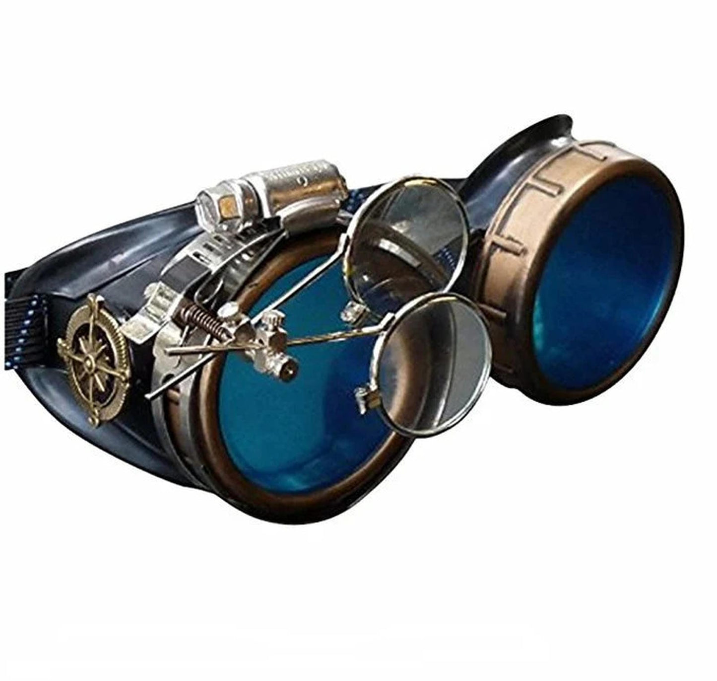 Victorian Steampunk Goggles with magnifying eye loupes blue lenses